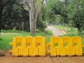 YELLOW BARRICADES IN PARK