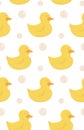 Yellow bath duck pattern background. Cute animal kids toy for water game