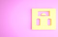 Yellow Bathroom scales icon isolated on pink background. Weight measure Equipment. Weight Scale fitness sport concept