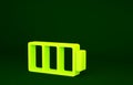 Yellow Battery charge level indicator icon isolated on green background. Minimalism concept. 3d illustration 3D render