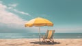 Yellow beach chair and umbrella on the beautiful beach, relaxing seascape in summer, vacation, travel destination concept, Royalty Free Stock Photo