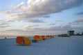 Yellow beach tents at sunset