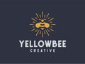 Yellow Bee Hipster Logo Creative Template Royalty Free Stock Photo