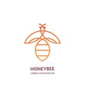 Yellow bee, line art logo emblem design template. Vector abstract honeybee linear icon. Honey packaging label concept