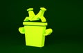 Yellow Beer bottles in ice bucket icon isolated on green background. Minimalism concept. 3d illustration 3D render Royalty Free Stock Photo