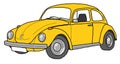 Yellow beetle line art retro car