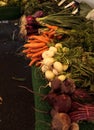 Yellow beets, orange carrots and red onions Royalty Free Stock Photo