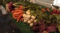 Yellow beets, orange carrots and red onions Royalty Free Stock Photo