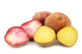 Yellow beets and red chioggia beets Royalty Free Stock Photo