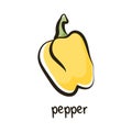 Yellow bell pepper icon in cartoon flat style with outline. Sweet pepper isolated on white background. Vector. Royalty Free Stock Photo