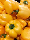 Yellow bell peppers, organic vegetables, paprika. Healthy vegetarian food concept. Market product