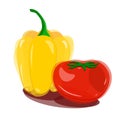 Yellow bell peppers and red tomatoes in watercolor style Royalty Free Stock Photo