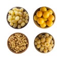 Yellow berries/fruits isolated on white background. Collage of different yellow berries. Yellow currants, yellow raspberries, grap Royalty Free Stock Photo