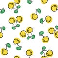 Yellow berry cherry. Seamless pattern. Colored Endless repeating print background texture.