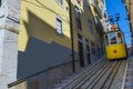 Yellow Bica Elevator Elevador da Bica in the historic neighborhood of Bica in Lisbon, Portugal Royalty Free Stock Photo