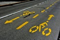 Yellow bicycle path signs