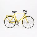 Modern yellow bicycle on a white background. 3D rendering. Side view. Royalty Free Stock Photo