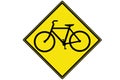 A yellow Bicycle Traffic Warning Sign