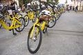 Yellow bicycle for travelers people rent biking tour around Bang Mod festival