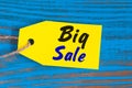 Yellow Big sale tag. Design for sales, discount, advertising, marketing price tags of clothes, furnishings, cars, food