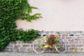 Yellow bike with flowers in Beaujolais