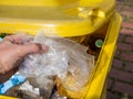 Yellow bin for plastic waste Royalty Free Stock Photo