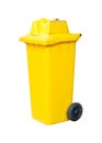 Yellow bin trash isolated white