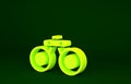 Yellow Binoculars icon isolated on green background. Find software sign. Spy equipment symbol. Minimalism concept. 3d Royalty Free Stock Photo