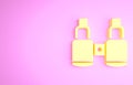 Yellow Binoculars icon isolated on pink background. Find software sign. Spy equipment symbol. Minimalism concept. 3d Royalty Free Stock Photo