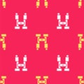 Yellow Binoculars icon isolated seamless pattern on red background. Find software sign. Spy equipment symbol. Vector Royalty Free Stock Photo