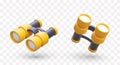 Yellow binoculars isolated, top view, bottom view. Color illustration with shadows