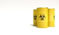 yellow bins with bacteriological warning sign on a white background