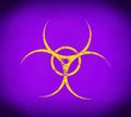 Yellow biohazard sign over purple background