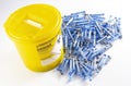 Biological waste disposal and empty glatiramer acetate syringes Royalty Free Stock Photo