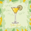 Yellow Bird Contemporary classic cocktail illustration. Alcoholic bar drink hand drawn vector. Pop art Royalty Free Stock Photo