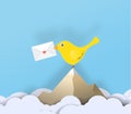 Yellow birds send love letters.paper art vector illustration pap