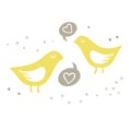 Yellow birds singing of love on white background