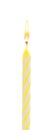 Yellow birthday cake candle isolated