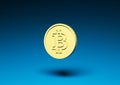 Yellow bitcoin coin on a blue background 3d render