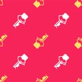 Yellow Bitten chocolate bar icon isolated seamless pattern on red background. Vector