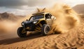 A Yellow and Black Buggy Racing Across the Sandy Desert Royalty Free Stock Photo