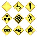 Yellow and black caution road signs