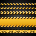 Yellow and black danger tapes. Caution lines isolated. Vector illustration