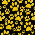 Yellow and Black Dog Paw Prints Tile Pattern Repeat Background