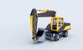Yellow and black excavator on a white background