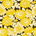 Yellow and black modern marigold seamless pattern