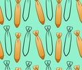 Yellow and black outline style neckties seamless pattern on green background Royalty Free Stock Photo