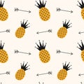 Yellow black pineapple seamless pattern background illustration with arrows