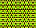 Yellow and black Radiation or nuclear logo symbol pattern over green background