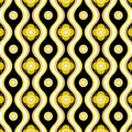 Yellow And Black Retro Seventies Flowers And Wavy Lines Pattern